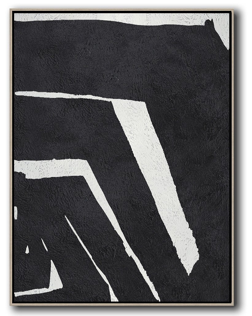 Abstract Painting Extra Large Canvas Art,Black And White Minimal Painting On Canvas - Artwork For Sale